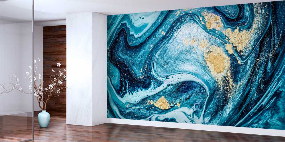 Altın Dokulu Soyut Akışkan Sanat Desenli Duvar Kağıdı 11624