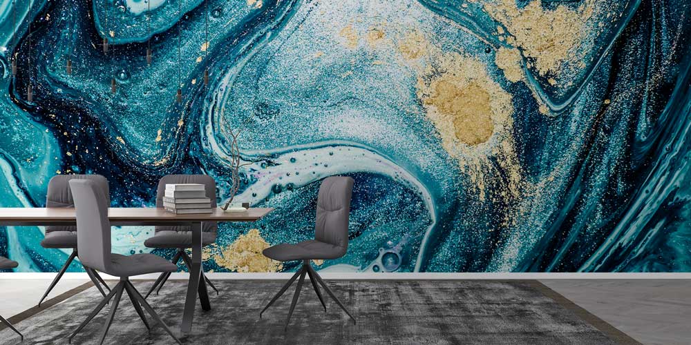 Altın Dokulu Soyut Akışkan Sanat Desenli Duvar Kağıdı 11624