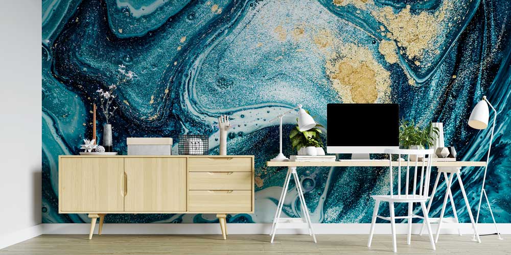 Altın Dokulu Soyut Akışkan Sanat Desenli Duvar Kağıdı 11624