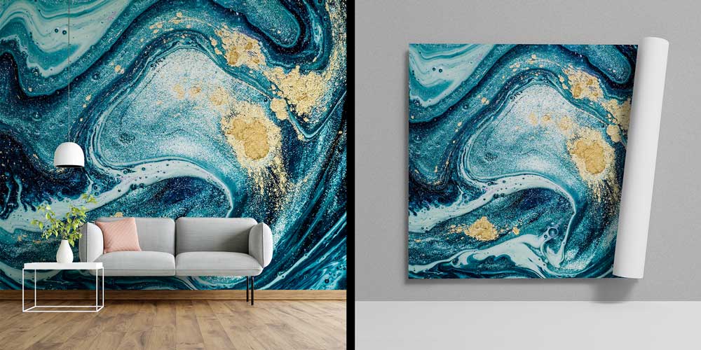 Altın Dokulu Soyut Akışkan Sanat Desenli Duvar Kağıdı 11624