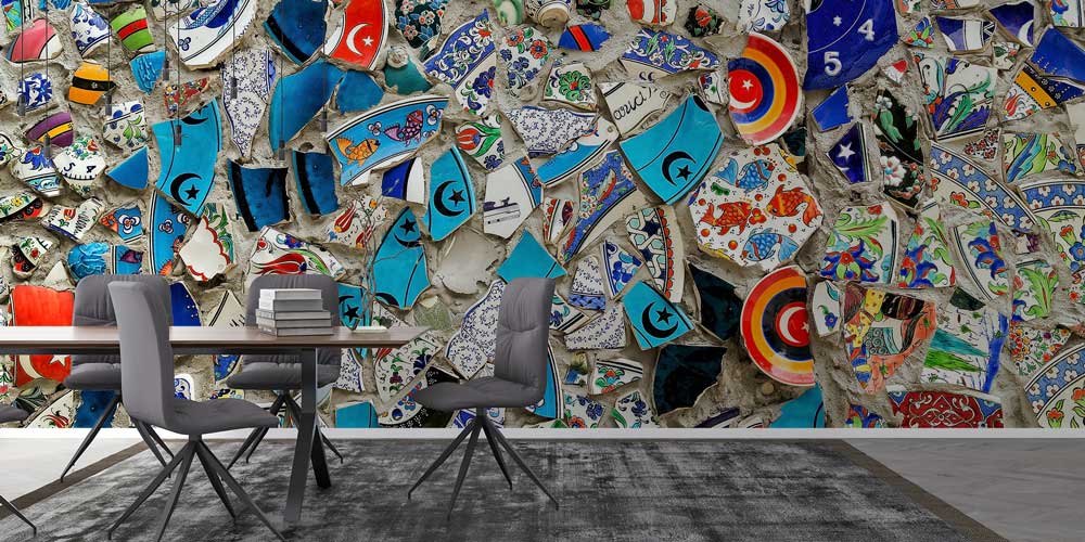 Geleneksel Türk Çini Mozaik Desenli Duvar Kağıdı 11630