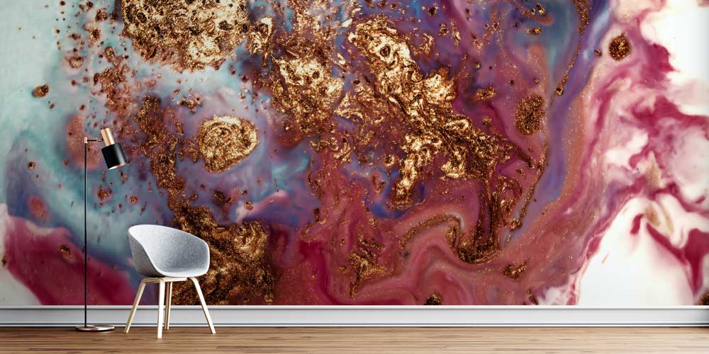 Altın Dokulu Mor Tonlu Soyut Akışkan Sanat Duvar Kağıdı 11632