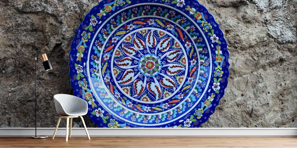 Dairesel Türk Çini Motifli Geleneksel Duvar Kağıdı 11636