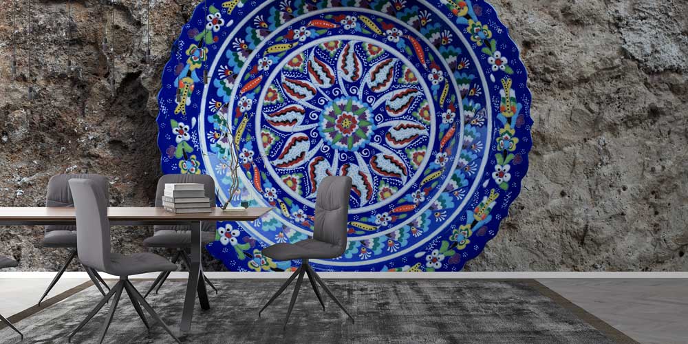 Dairesel Türk Çini Motifli Geleneksel Duvar Kağıdı 11636