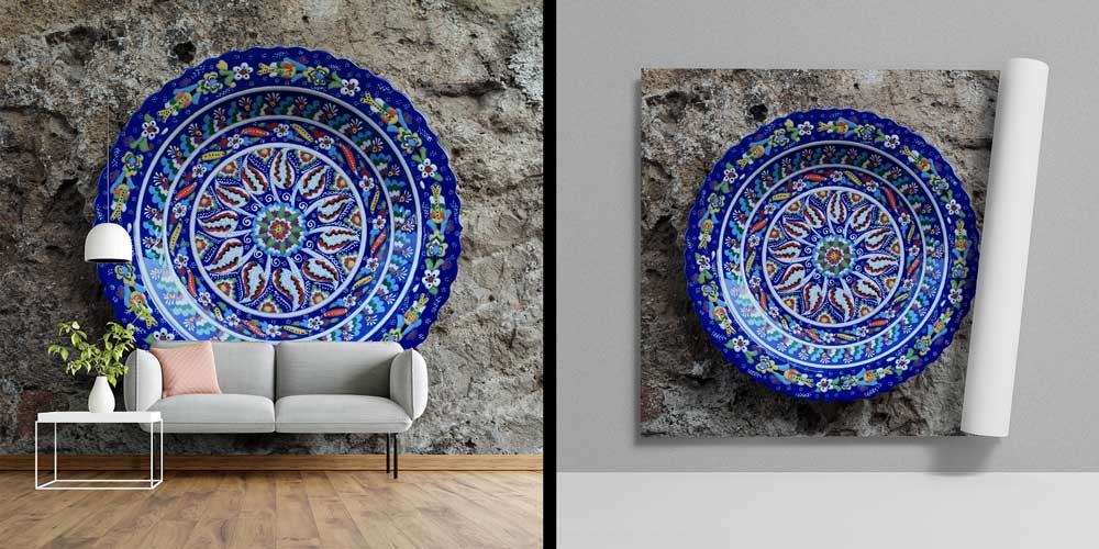 Dairesel Türk Çini Motifli Geleneksel Duvar Kağıdı 11636