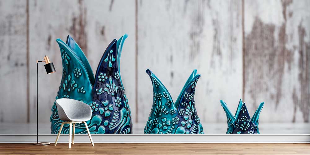 Turkuaz Seramik Formlu Geleneksel Türk Sanatı Duvar Kağıdı 11639