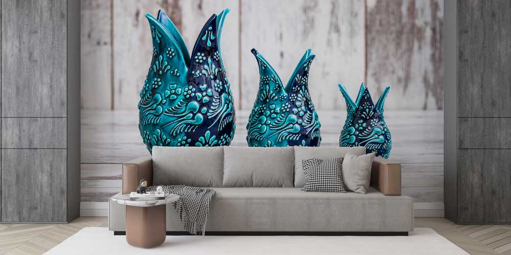 Turkuaz Seramik Formlu Geleneksel Türk Sanatı Duvar Kağıdı 11639