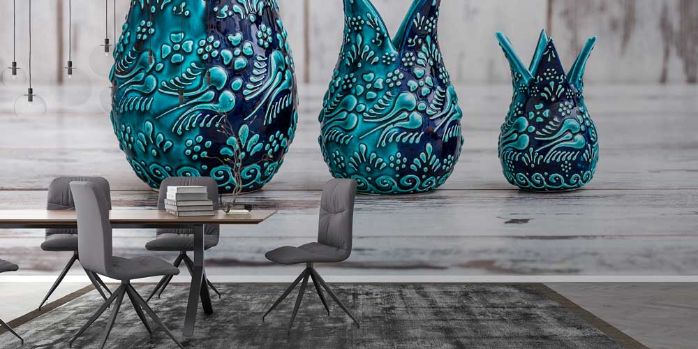 Turkuaz Seramik Formlu Geleneksel Türk Sanatı Duvar Kağıdı 11639