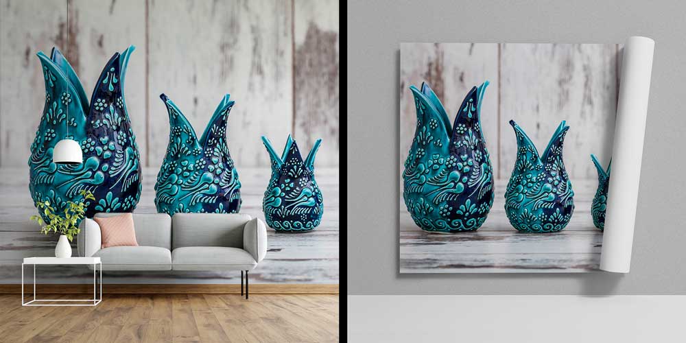 Turkuaz Seramik Formlu Geleneksel Türk Sanatı Duvar Kağıdı 11639