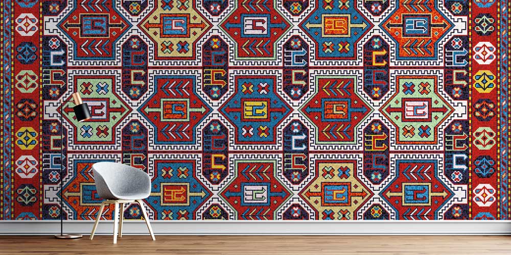 Anadolu Kilim Motifli Zengin Geometrik Desenli Duvar Kağıdı 11651