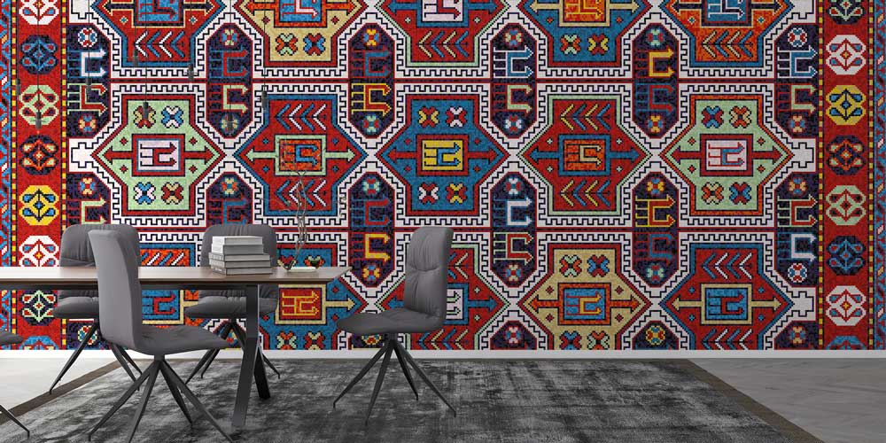 Anadolu Kilim Motifli Zengin Geometrik Desenli Duvar Kağıdı 11651