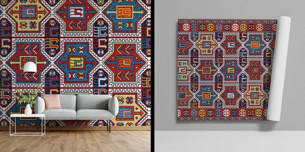 Anadolu Kilim Motifli Zengin Geometrik Desenli Duvar Kağıdı 11651