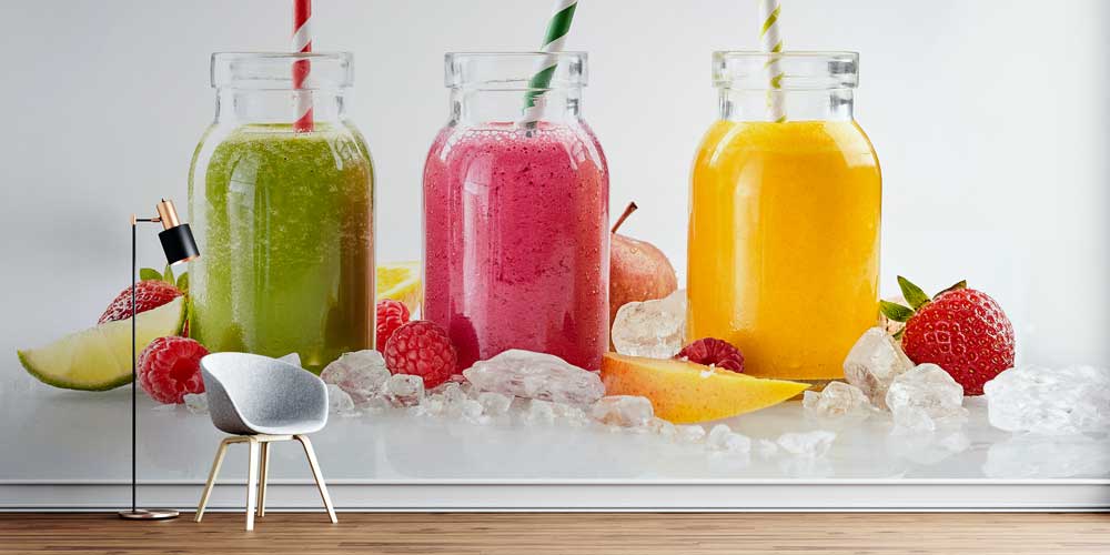 Renkli Meyve Smoothie Desenli Kafe Duvar Kağıdı 12370