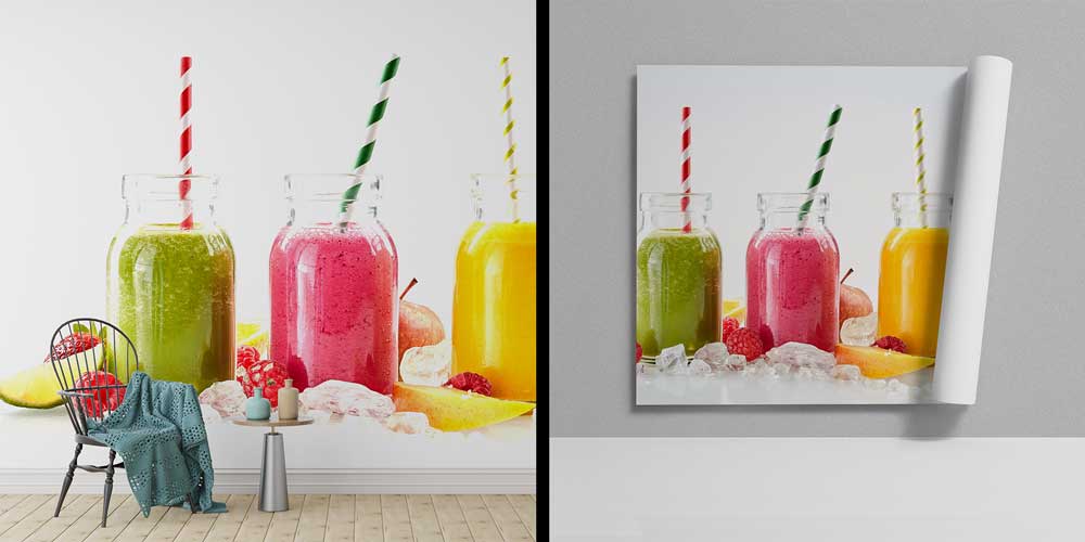 Renkli Meyve Smoothie Desenli Kafe Duvar Kağıdı 12370