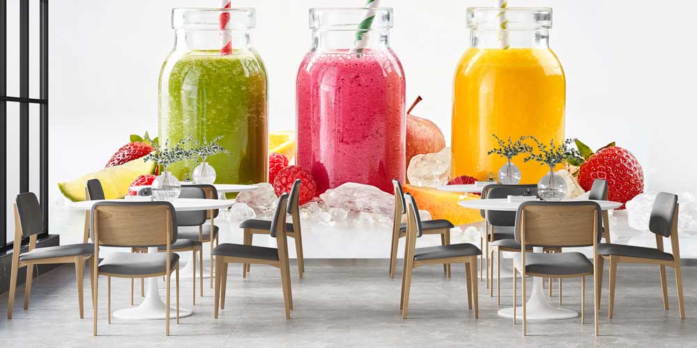 Renkli Meyve Smoothie Desenli Kafe Duvar Kağıdı 12370