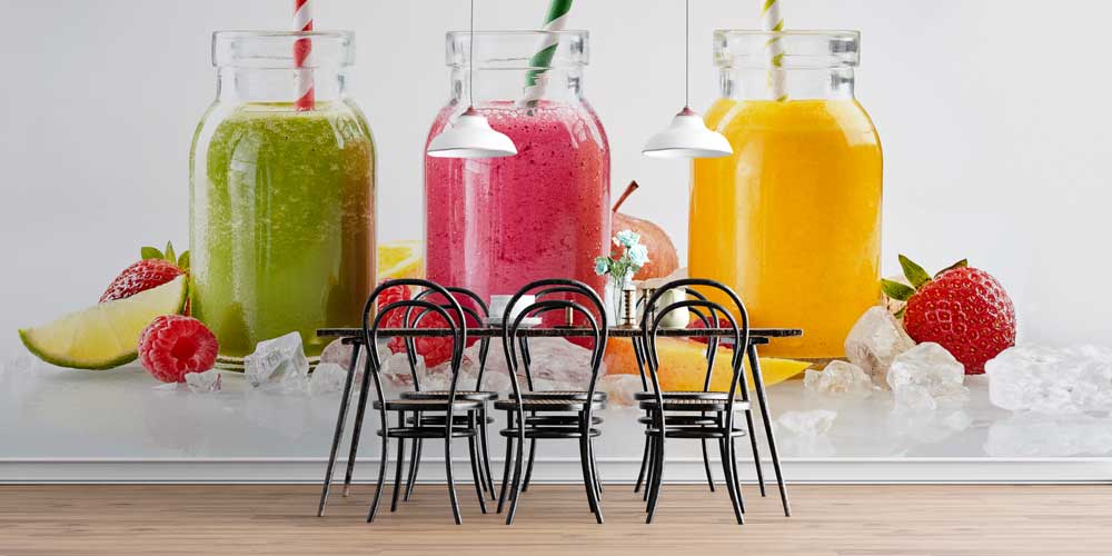 Renkli Meyve Smoothie Desenli Kafe Duvar Kağıdı 12370