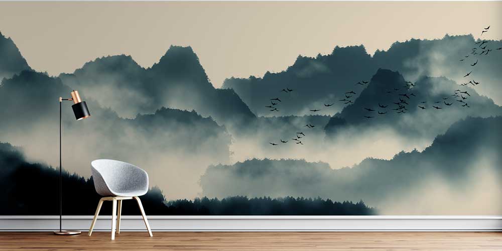 Sisli Dağlar ve Kuşlar Minimal Duvar Kağıdı 12828