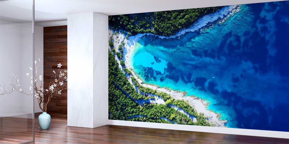 Turkuaz Koy ve Orman Havadan Görünüm Duvar Kağıdı 12837