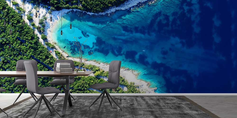 Turkuaz Koy ve Orman Havadan Görünüm Duvar Kağıdı 12837