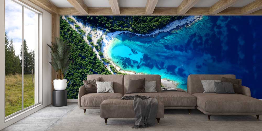 Turkuaz Koy ve Orman Havadan Görünüm Duvar Kağıdı 12837