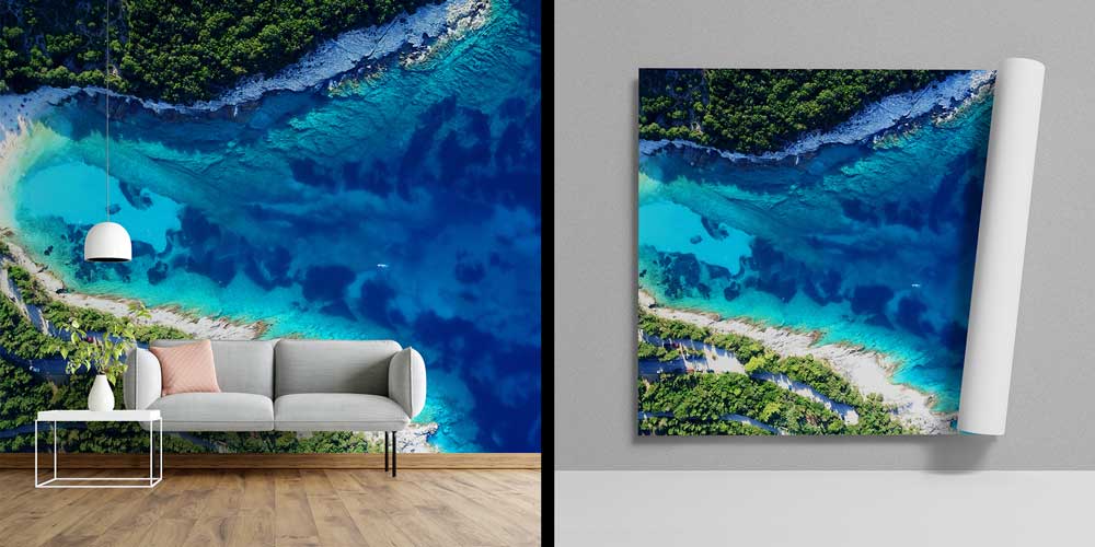 Turkuaz Koy ve Orman Havadan Görünüm Duvar Kağıdı 12837