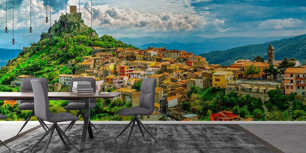 wallpaper-wall-art-13065-02 Tarihi Kale ve Dağ Yamacındaki Avrupa Kasabası Duvar Kağıdı 13065