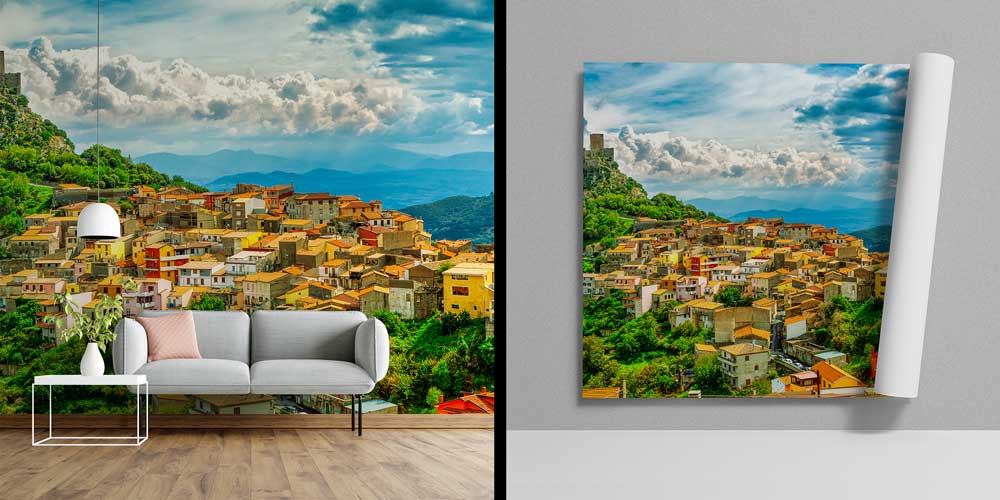 wallpaper-wall-art-13065-03 Tarihi Kale ve Dağ Yamacındaki Avrupa Kasabası Duvar Kağıdı 13065