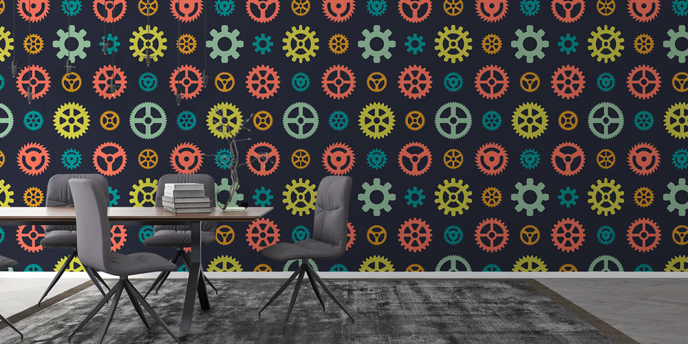 Mühendislik Dişli Desenli Renkli Duvar Kağıdı 5463