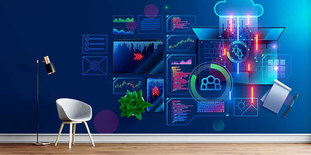 wallpaper-wall-art-5470-0 Dijital Veri ve Teknoloji Temalı Duvar Kağıdı - Modern Endüstri Dekoru 5470