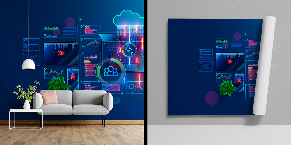 Dijital Veri ve Teknoloji Temalı Duvar Kağıdı - Modern Endüstri Dekoru 5470