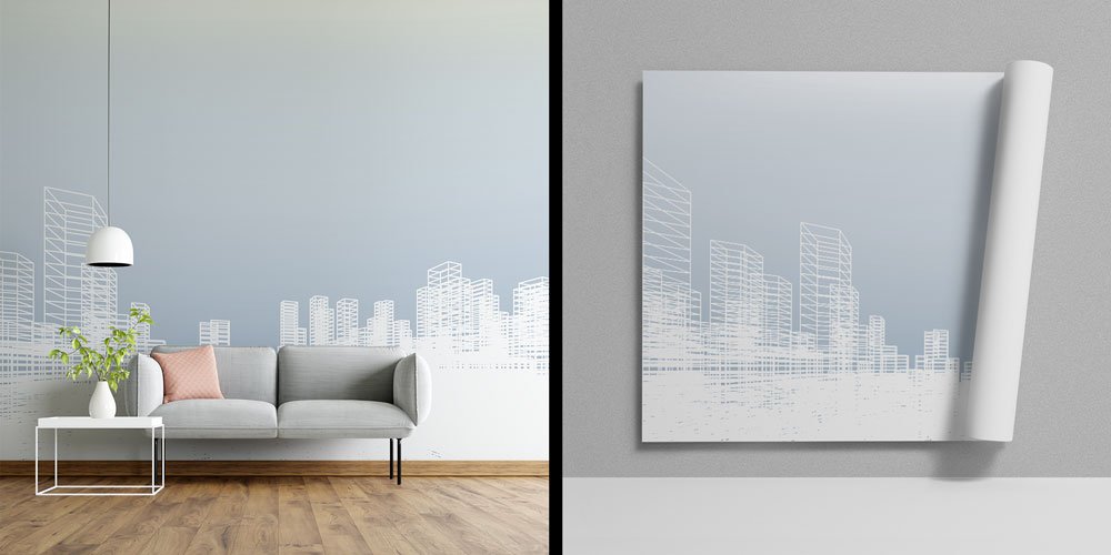 Modern Beyaz Şehir Silüeti Tasarımlı Duvar Kağıdı 5565