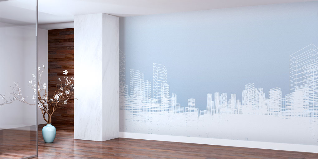 Modern Beyaz Şehir Silüeti Tasarımlı Duvar Kağıdı 5565