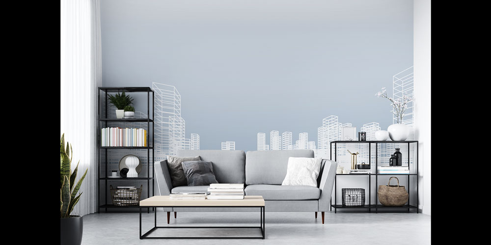Modern Beyaz Şehir Silüeti Tasarımlı Duvar Kağıdı 5565