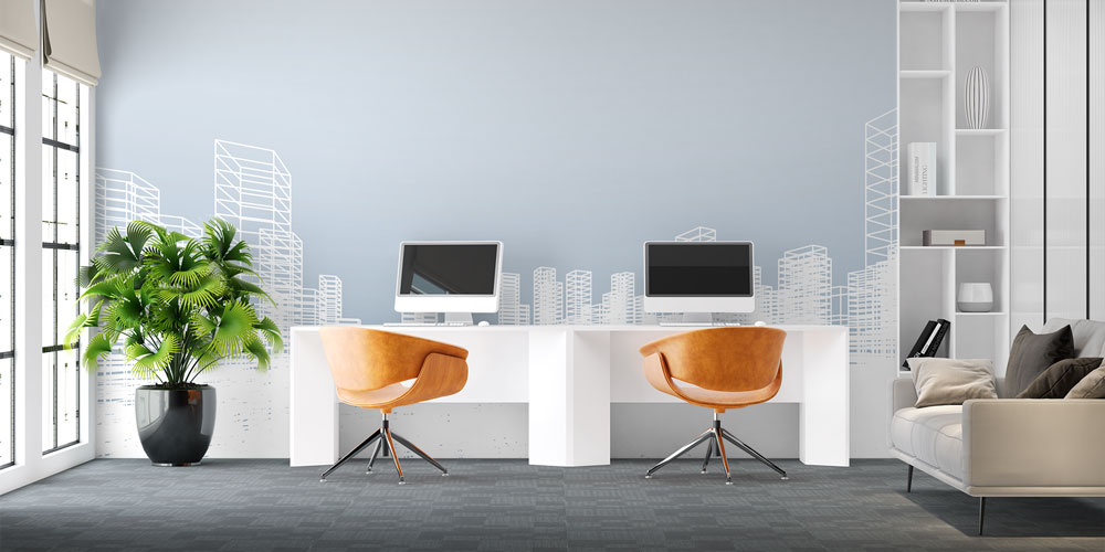 Modern Beyaz Şehir Silüeti Tasarımlı Duvar Kağıdı 5565