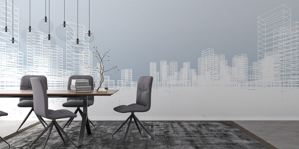 Modern Beyaz Şehir Silüeti Tasarımlı Duvar Kağıdı 5565