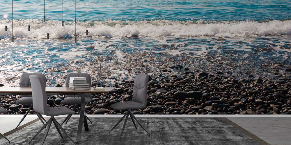 Çakıl Taşlı Sahil ve Deniz Dalgaları Duvar Kağıdı 11596