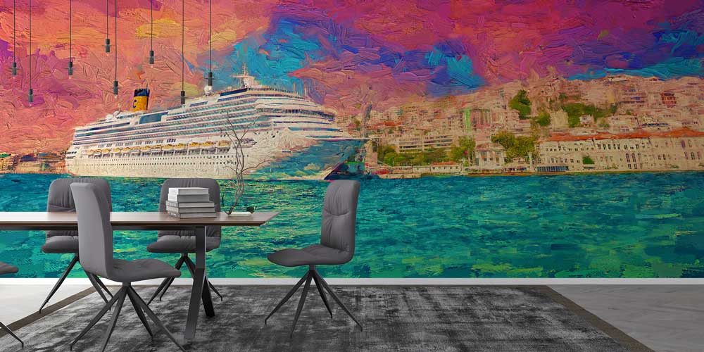 İstanbul Boğazı Sanatsal Yolcu Gemisi Panoraması Duvar Kağıdı 11611