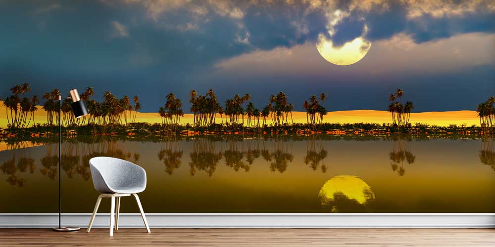 Ay Işığı ve Palmiye Yansıması Duvar Kağıdı 12795