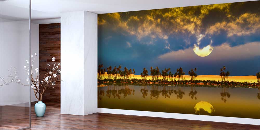 Ay Işığı ve Palmiye Yansıması Duvar Kağıdı 12795