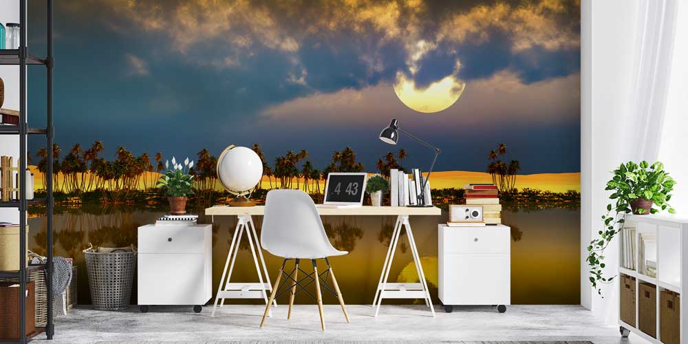 Ay Işığı ve Palmiye Yansıması Duvar Kağıdı 12795