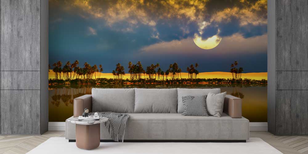 Ay Işığı ve Palmiye Yansıması Duvar Kağıdı 12795
