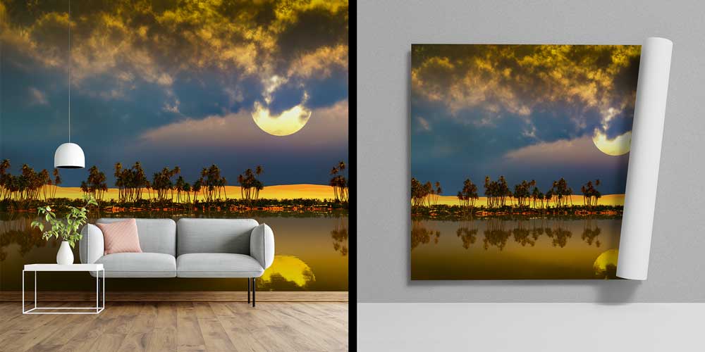 Ay Işığı ve Palmiye Yansıması Duvar Kağıdı 12795