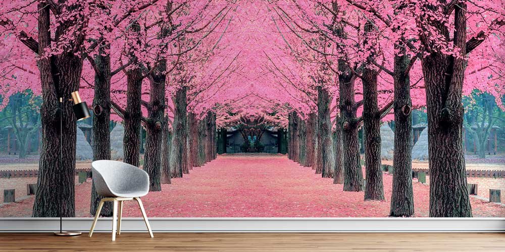 Sakura Ağaçları Pembe Çiçek Tüneli Duvar Kaplaması 12878