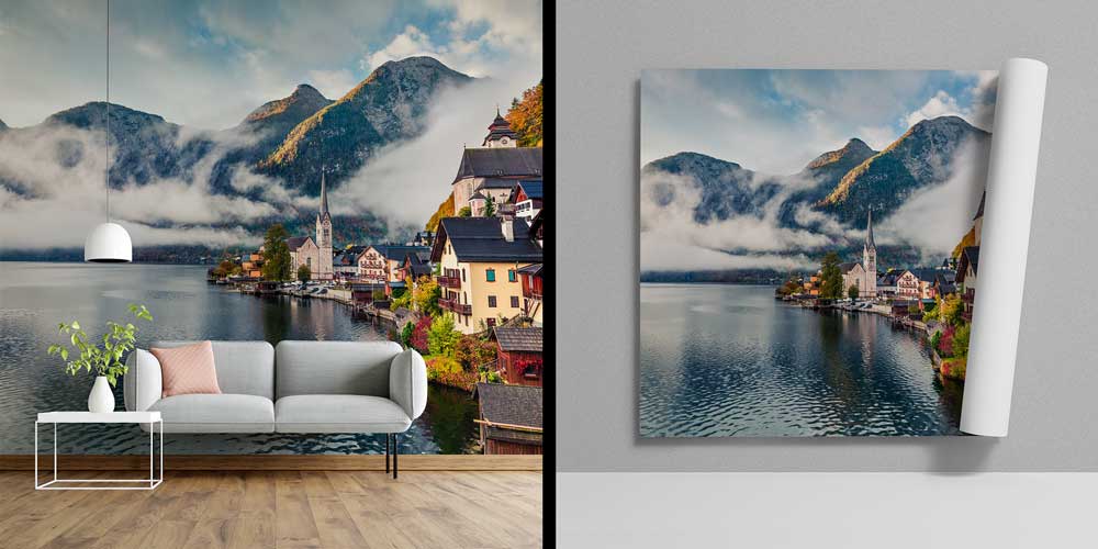 Sisli Dağlar ve Göl Kıyısındaki Avrupa Kasabası Duvar Kağıdı 13049