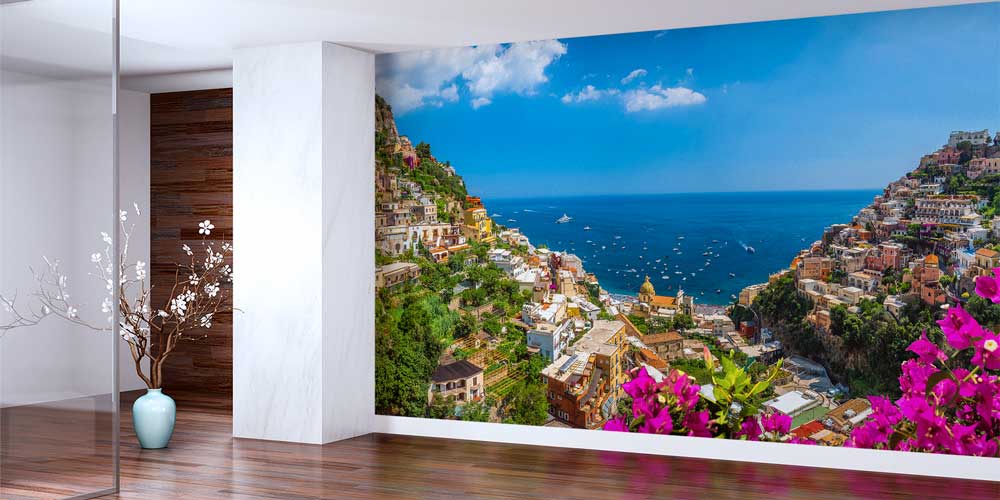 Akdeniz Kıyısında Yamaç Şehir Manzarası Duvar Kağıdı 13052