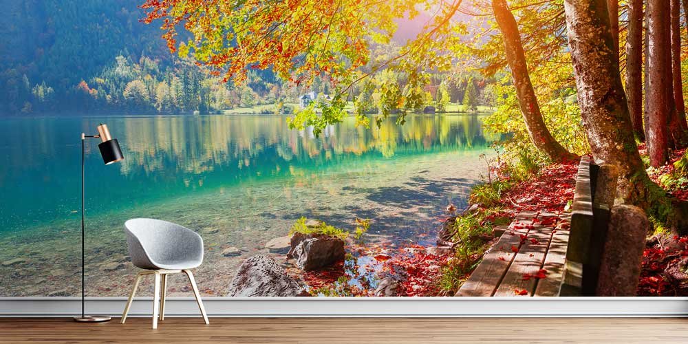 Sonbahar Ormanı ve Berrak Göl Yürüyüş Yolu Duvar Kağıdı 13056