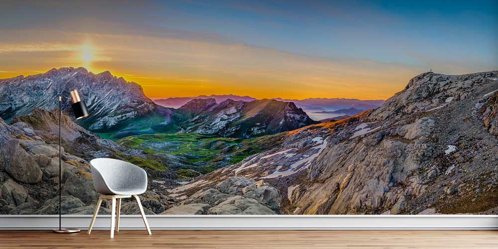 Gün Doğumunda Dağ Vadisi ve Kayalık Alp Manzarası Duvar Kağıdı 13058