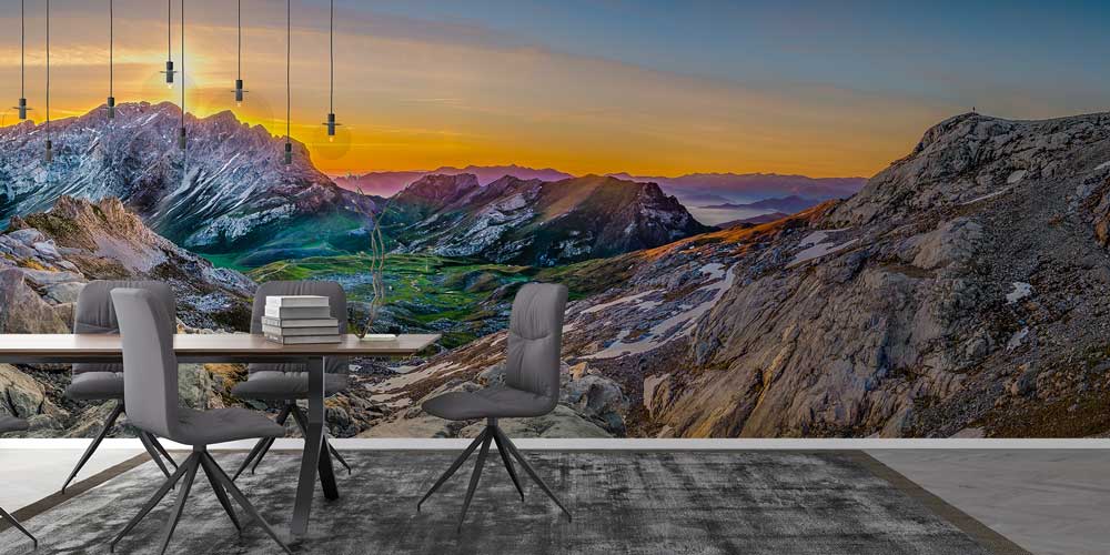 Gün Doğumunda Dağ Vadisi ve Kayalık Alp Manzarası Duvar Kağıdı 13058