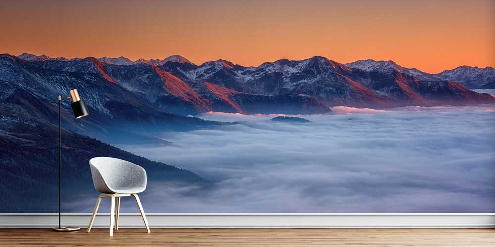 Bulut Denizinin Üzerinde Gün Doğumu Dağ Manzarası Duvar Kağıdı 13063