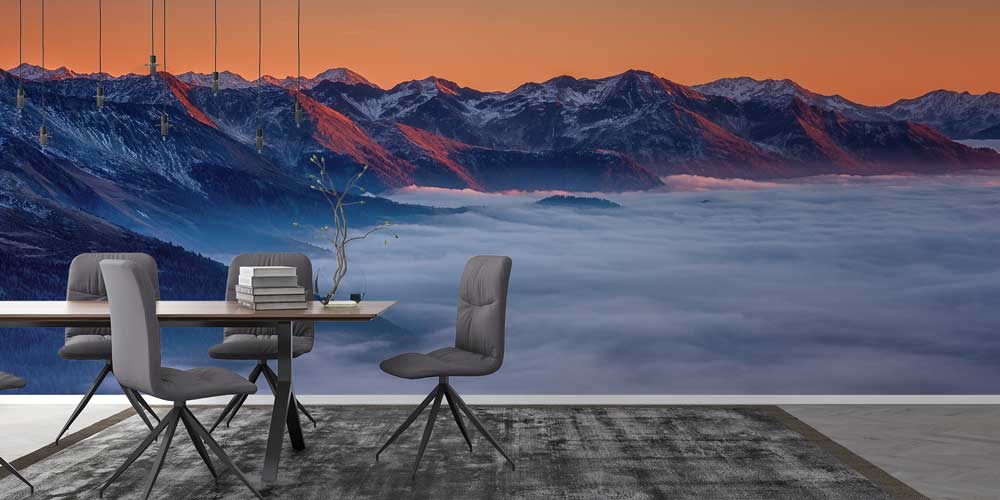 Bulut Denizinin Üzerinde Gün Doğumu Dağ Manzarası Duvar Kağıdı 13063